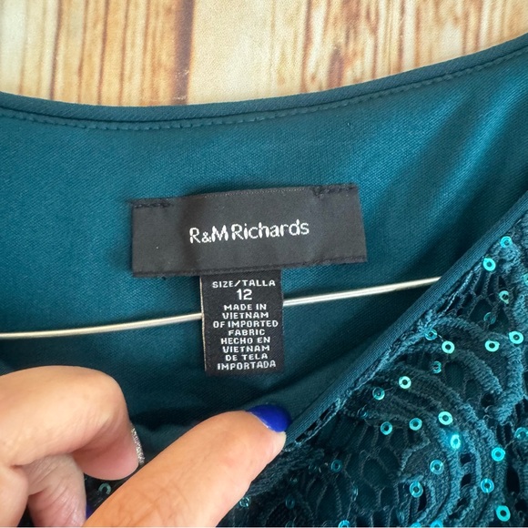 R&M Richards Women Sleeveless Green Sequined Draped Cocktail Party Long Dress 12 - Picture 8 of 12